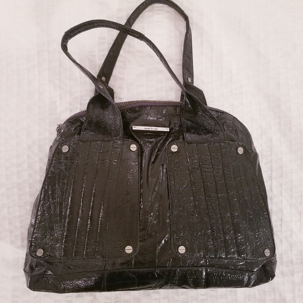 Matt & Nat | Oversized Vegan Black Shiney Bag Purse Travel Carrier
